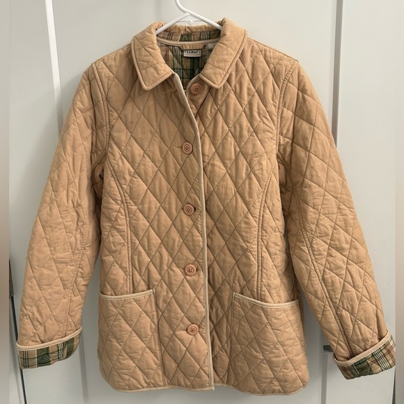 L.L. Bean Jackets & Blazers - Vintage LL Bean Quilted Khaki Plaid Insulated Barn Coat Size Small